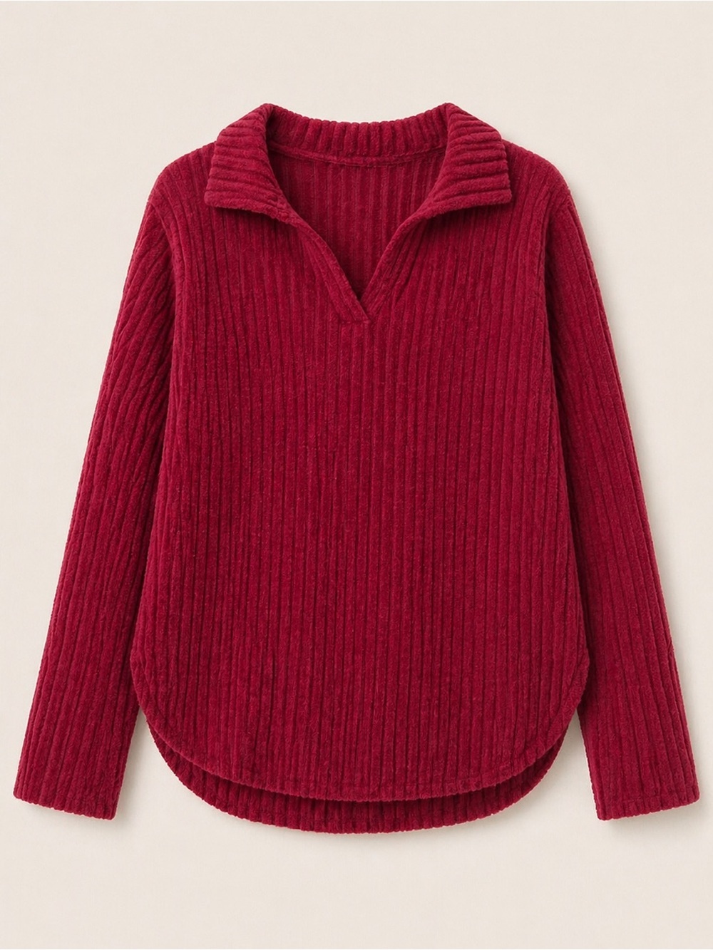 Cozy Ribbed Open-Collar Sweater